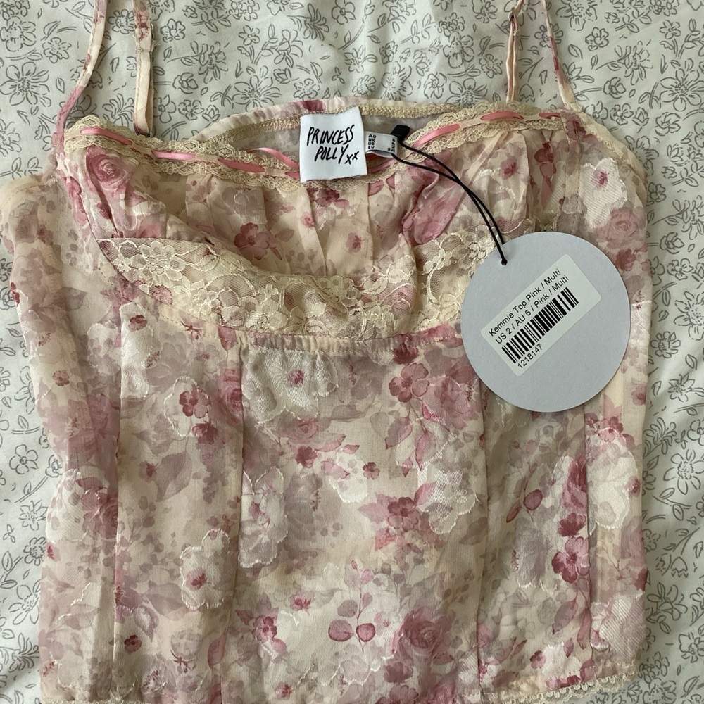 Princess Polly Pink Floral Lace Top
